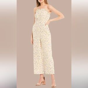 GIANNI BINI Pastel Yellow Floral‎ Print Halter Crop Jumpsuit Small Medium Large